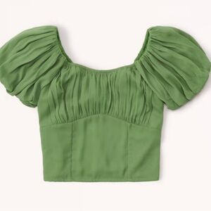 Abercrombie & Fitch Green Puff Sleeve Top Large